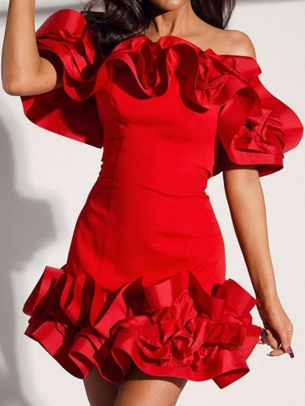 3D Flowers Valentine's Day Off-shoulder Strapless Top Pleated Mini&Short Dresses