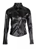 Mosaic Studs Lapel PU Leather Shirts