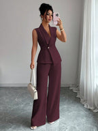 Commuting Sleeveless Suit Collar Vests Straight-leg Pants Set 2-piece Sets