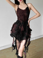 Tie-dye Irregular Ribbon Distressed Mini&Short Dresses