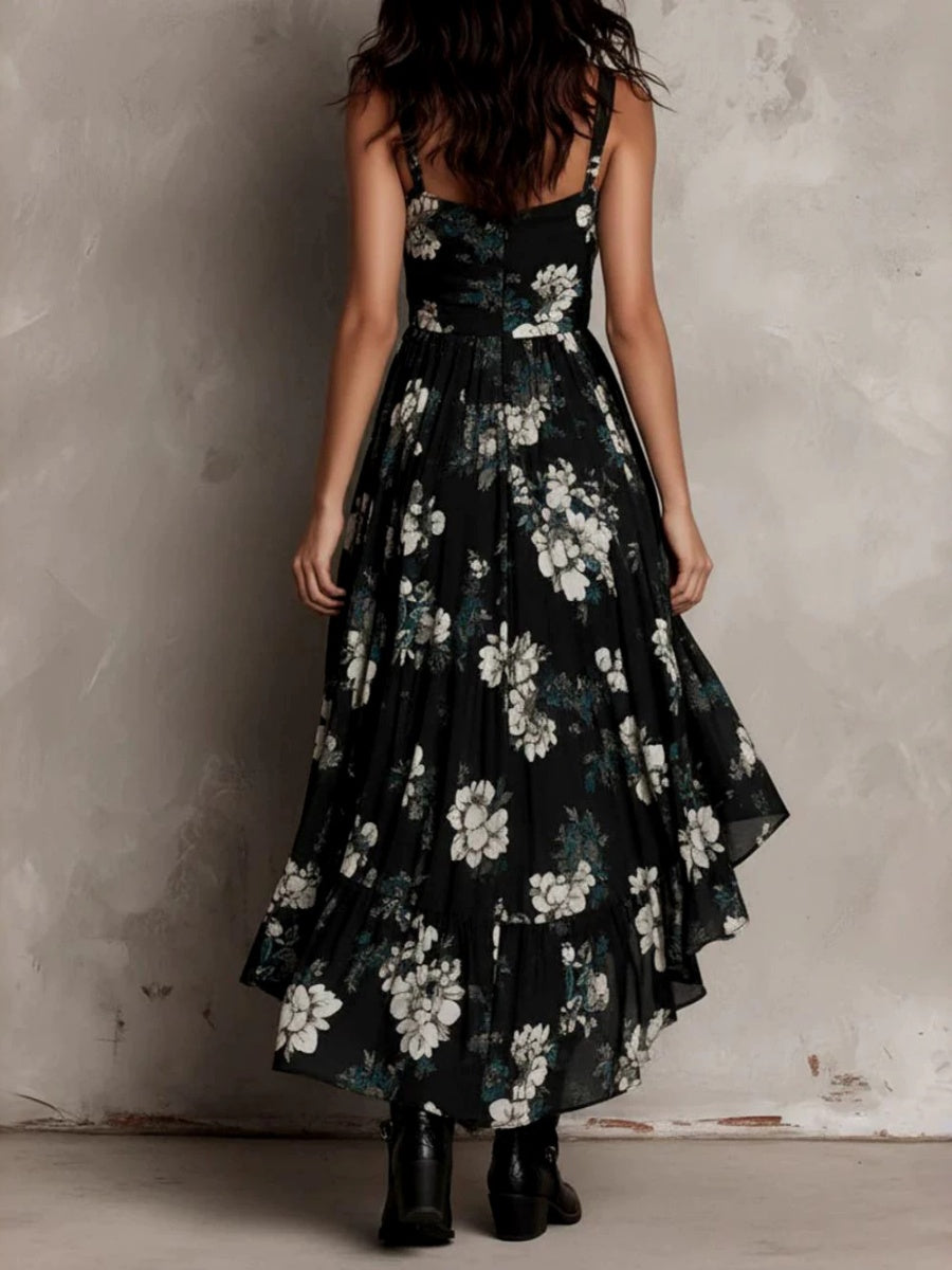 Floral Camisoles Irregular Hem Sexy Maxi Dresses