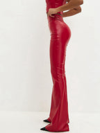 PU Glossy Leather High-waisted Flared Pants