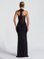 Neckband Lace Up Mesh Formal Dress Maxi Dresses
