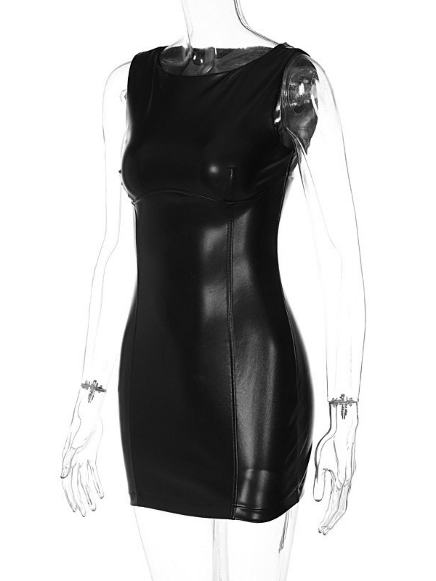 PU Leather Slim Fit Hip Body Sleeveless Mini&Short Dresses