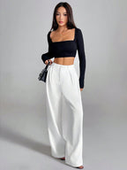 Solid Color Loose Button-down Suit Trousers