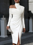 Hollow Slit Knitting Stand Collar Parties Mini&Short Dresses