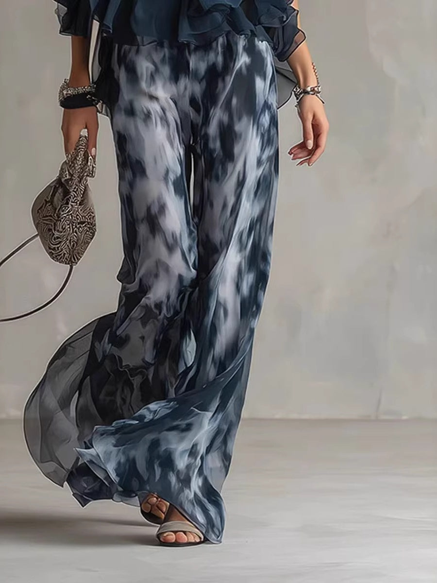 Sleeveless Camisoles Jacket Printed Loose-fit Leggings Chiffon Set 2-piece Sets