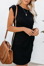 Crew Neck Short Sleeve Side Knot Twist Waist T-Shirt Mini Dress