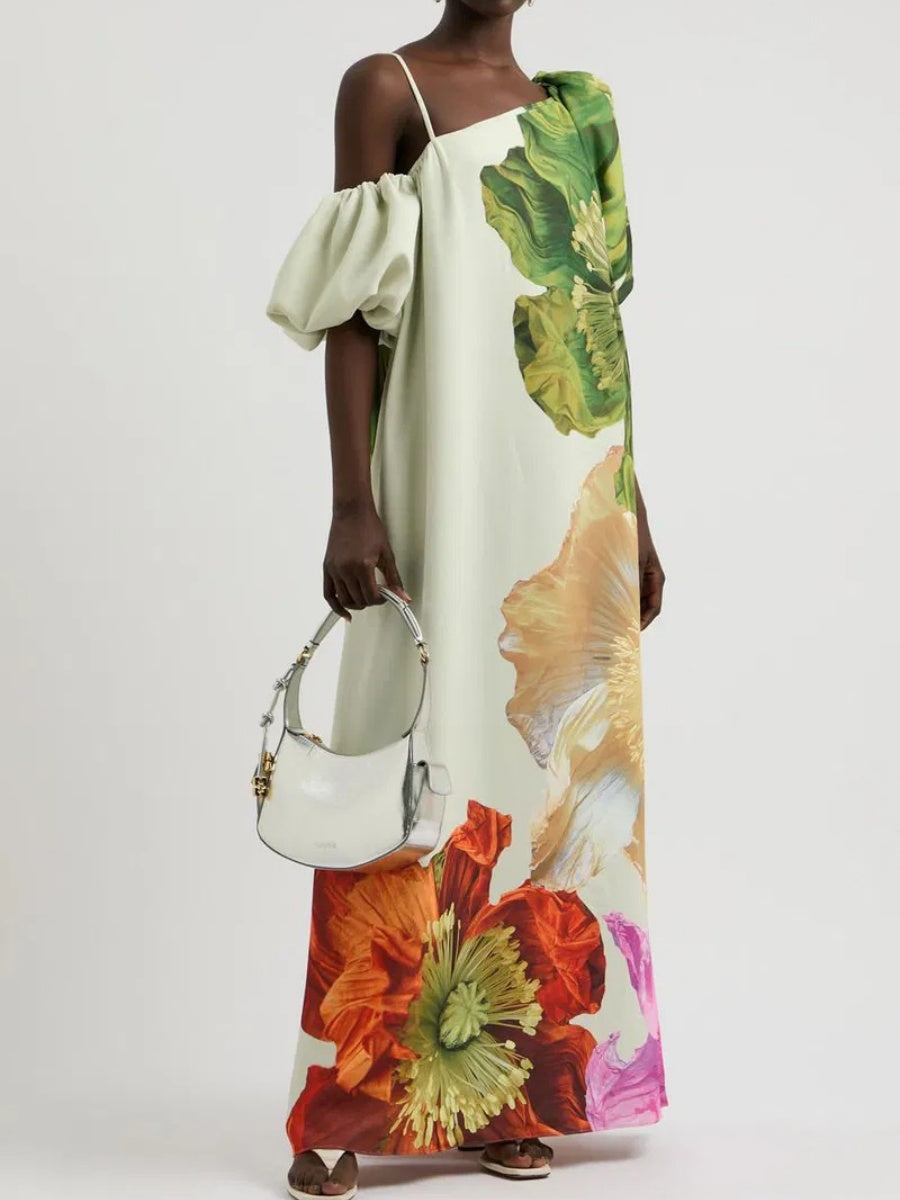 Off-shoulder Floral Print Maxi Dress For Vacation