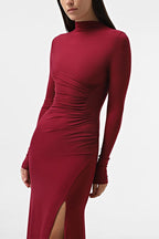 Mockneck Long Sleeves High Slit Bodycon Maxi Dress