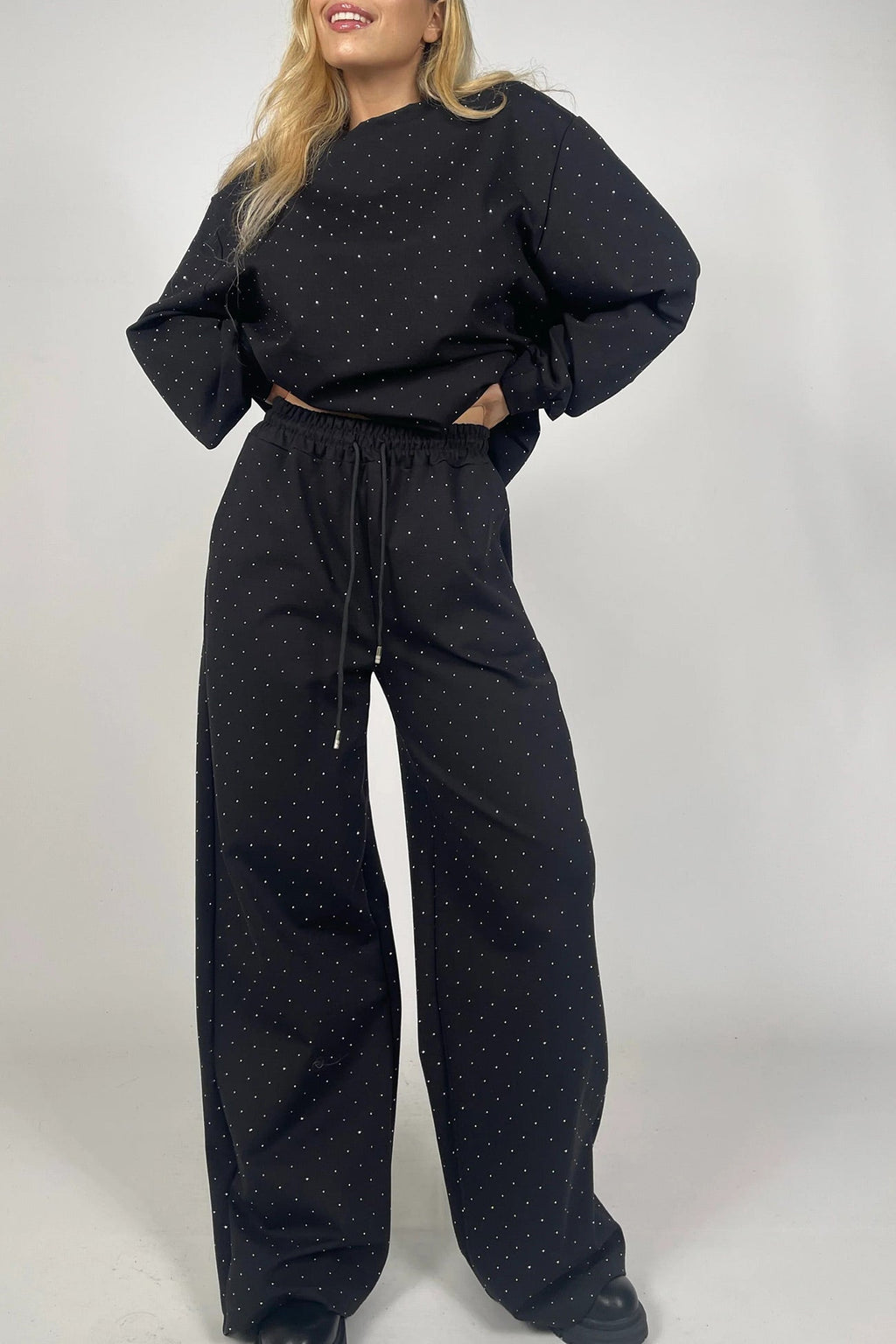 Rhinestone Sweatshirt Two-piece Outfit