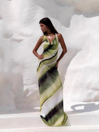 Gradient Print V-neck Slim-fit Bodycon Backless Long Dress