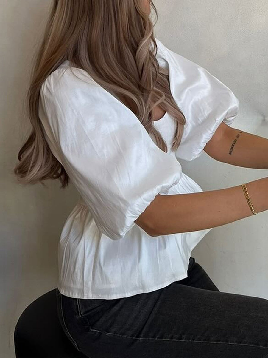 White Puff Sleeves T-shirts