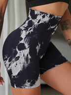 Seamless Tie-dye High-waisted, Tummy-flattening, And Butt-lifting Yoga Shorts