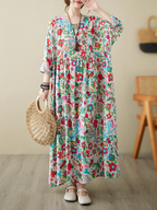 Chic Bohemian Long-sleeved floral Smock Dress