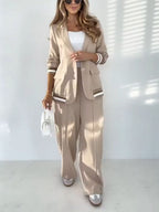 Sporty Stripe Blazer Wide Leg Pants Set