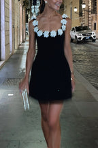 3D Floral Neck Backless Mini Cami Dress