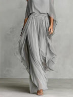 Gray Chiffon Off-shoulder Camisole Wide-leg Pants Two-piece Set