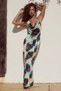 Paola Statement Resort Style Halter Neck Maxi Dress with Tie Belt Occasion Edit