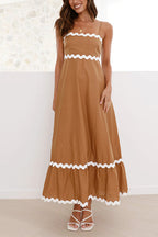 High Waist Ric Rac Print Swing Midi Cami Dress