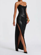 Back Strap Strapless Side Fork Maxi Dresses
