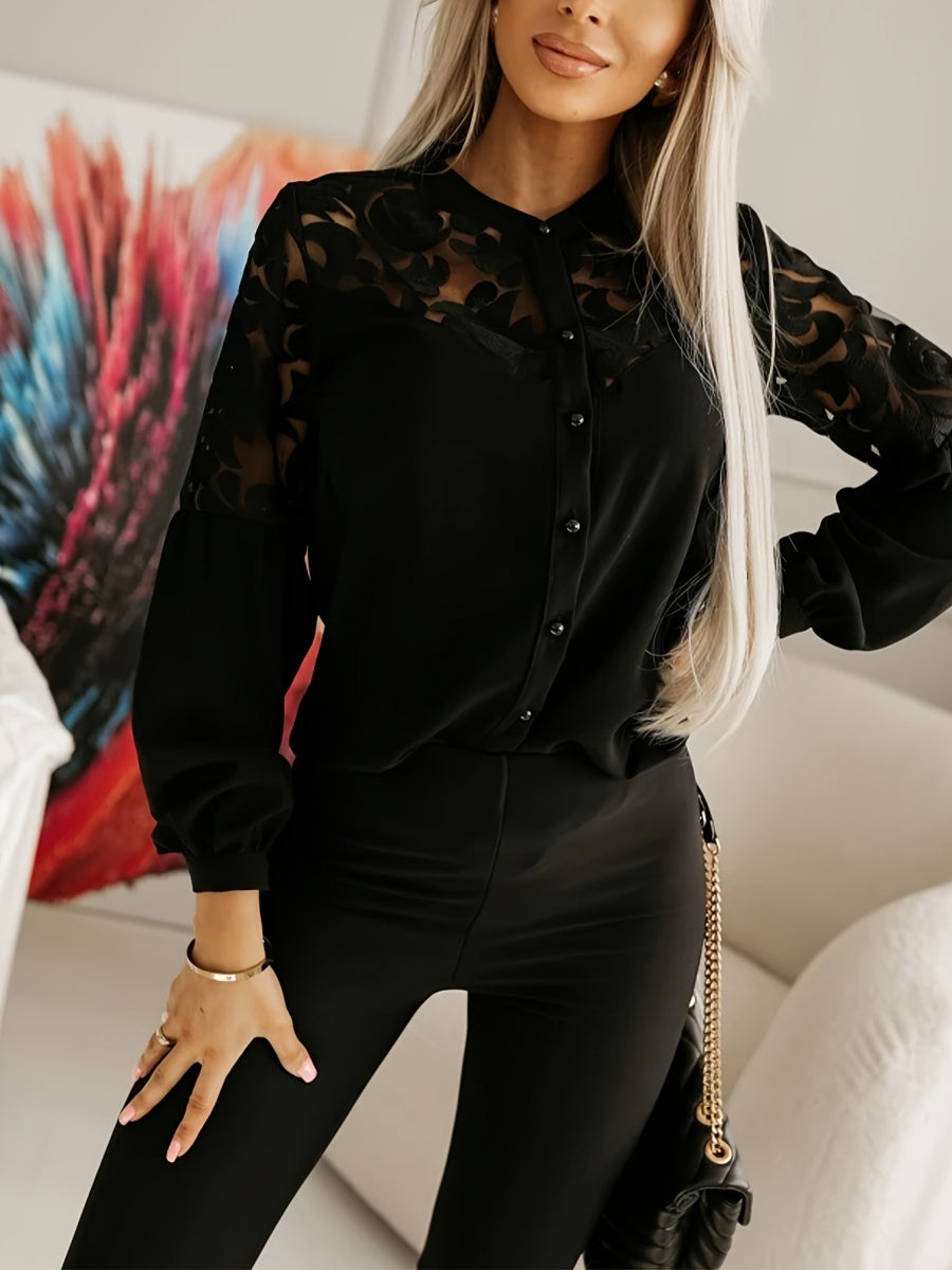 Embroidery Hollow Long Sleeve Blouse