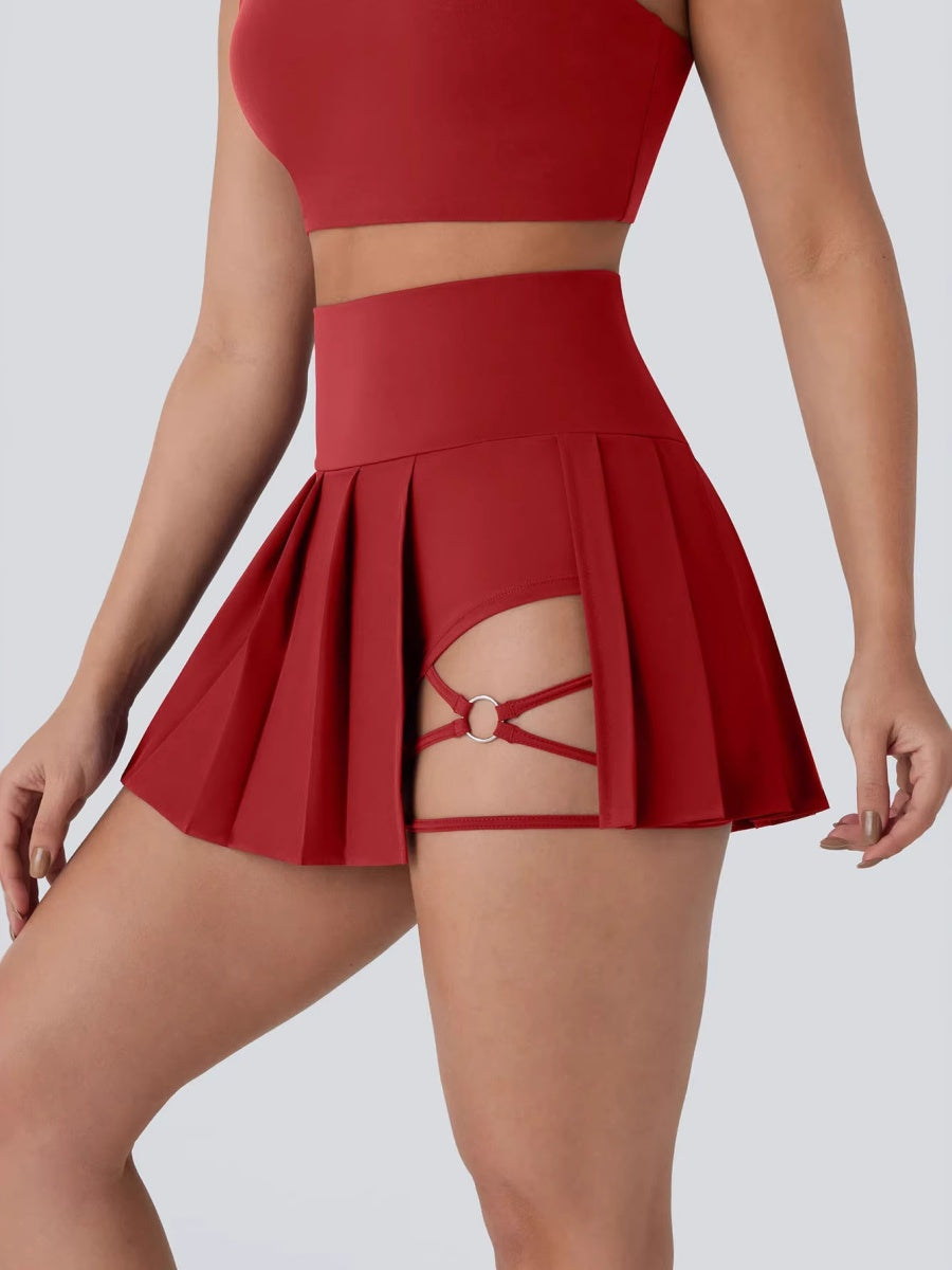 Irregular Pleated Skirt Round Button Skirts