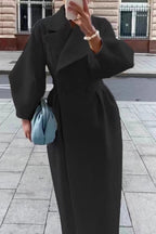 Lapel Lantern Sleeve Button-down Long Coat