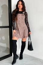 Acid Wash Denim Paneled Pinafore Square Neck Mini Dress
