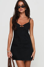 Spaghetti Strap V-Neck Chest Cutout Denim Mini Dress