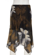 Floral Print Mesh Splicing Irregular Hem Short Skirt