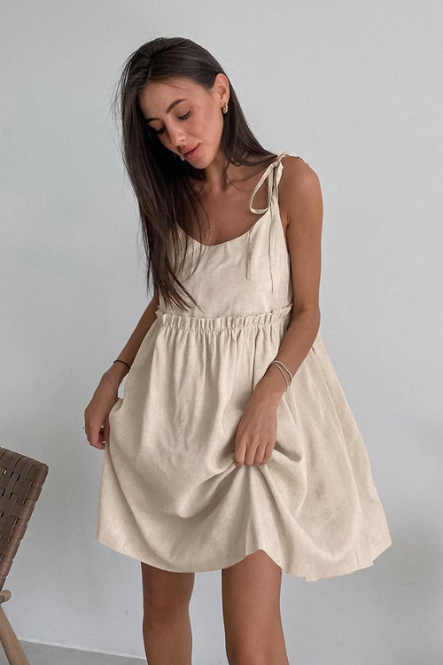 Tie Shoulder Empire Waist Ruffle Seam Babydoll Mini Dress