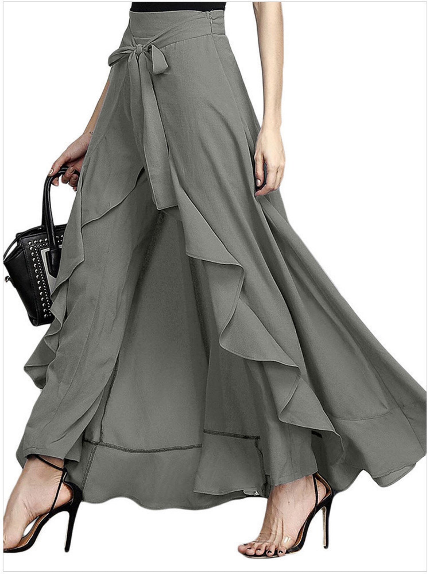 Chiffon Pleated High-waisted Ruffle Straps Yoga Pants