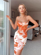 Printed Tie-dye Backless Bandage Maxi Dresses
