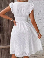7 Colors Lace Flutter Sleeve V-neck Midi Dress