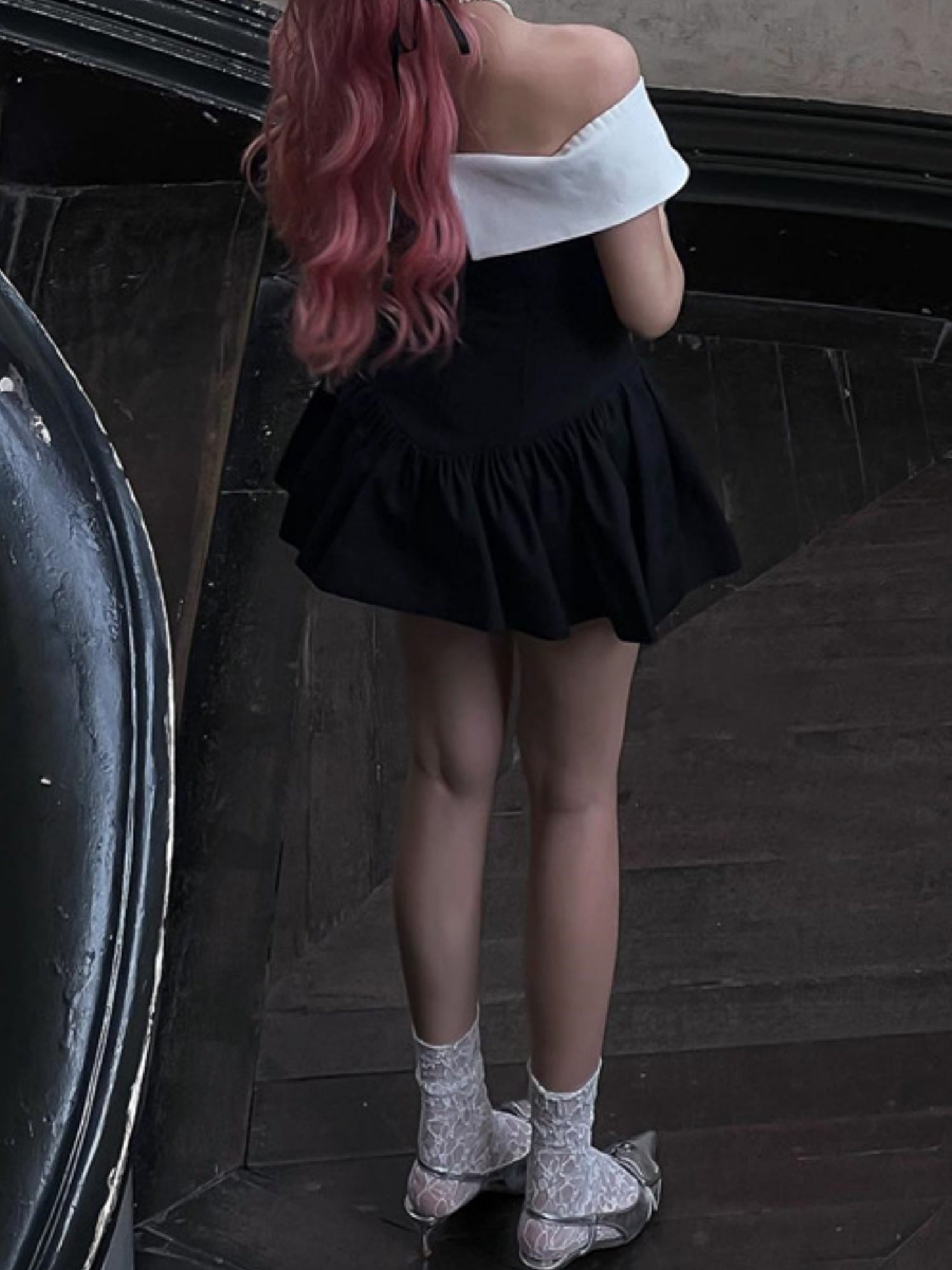Off-shoulder Bow Waist Tie Short Sleeves Mini&Short Dresses