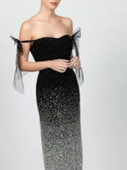 V-neck Sequins Evening Gown Raglan Sleeve Gradient Maxi Dresses