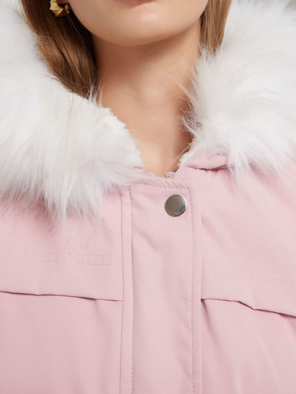 With Fur Collar Fleece Lined Hooded For Warmth Drawstring Pocket Down Jacket