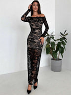 Liber Spring Women's Lace Geometric Patterns Maxi Dresses