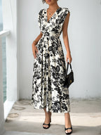 Printed V-neck Vacation Leisure Maxi Dresses