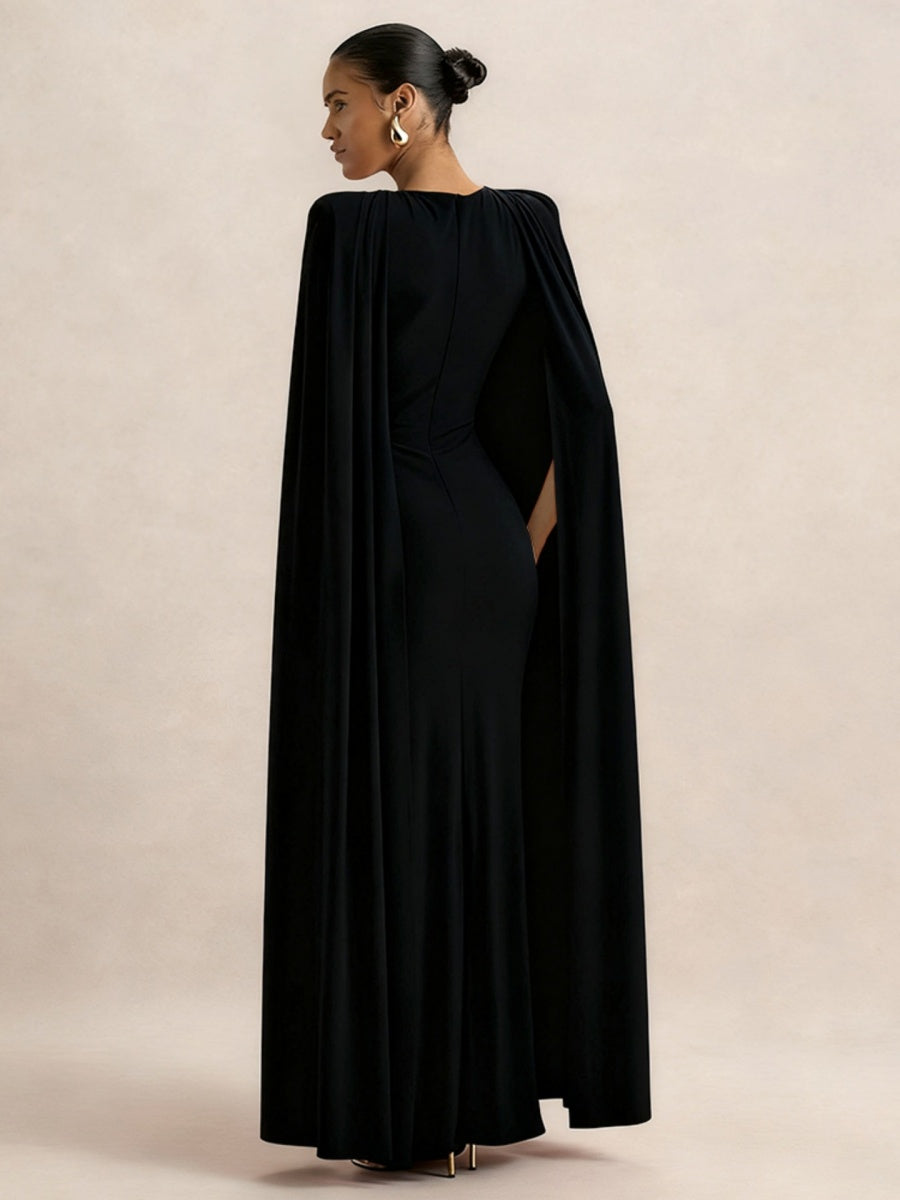 Cloak Style Longline Temperament Crew Neck Grace Maxi Dresses
