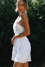 One Shoulder Pleated Bodice Tie Waist Wrap Skirt Gauze Mini Dress