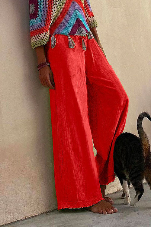 Solid Raw Hem Wide Leg Casual Pants