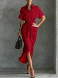 Shirt Dress Lace Up Grace Temperament Maxi Dresses
