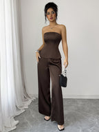 Brown Strapless Wide-leg Pants Two-piece Set