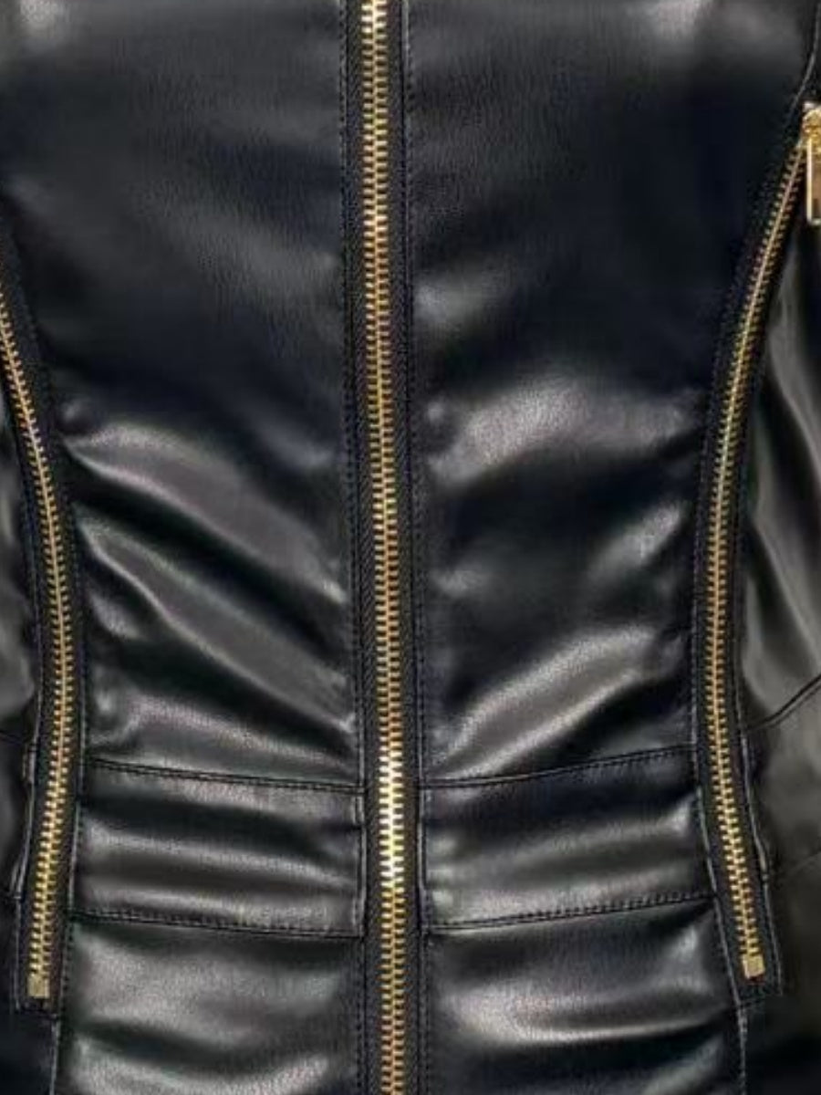 Sleeveless Sexy Leather Slim Fit Jumpsuits