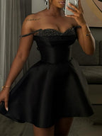 Sequins Splicing Off Shoulder A Pendulum Tutu Mini&Short Dresses