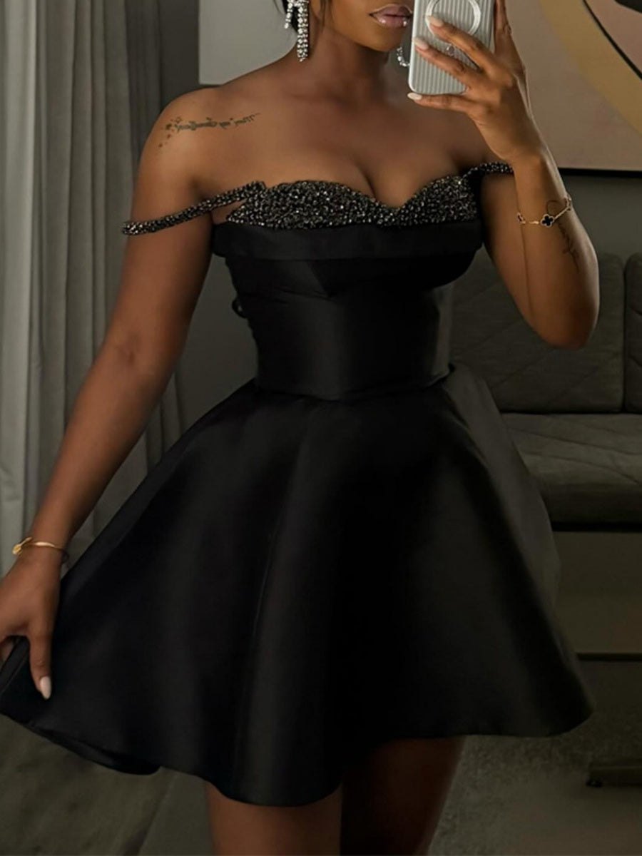 Sequins Splicing Off Shoulder A Pendulum Tutu Mini&Short Dresses
