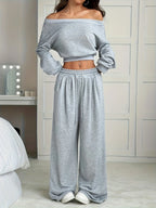 Round Neck Long-sleeved Top Wide-leg Sweatpants Sports And Casual Wear