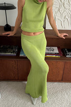 Cowl Neck Sweater Top and Elastic Waist Maxi Skirt Set